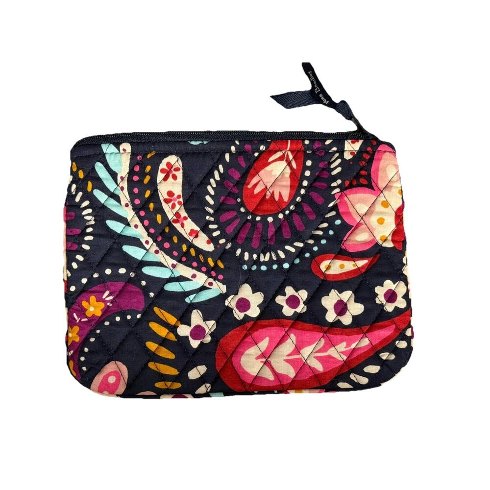 Vera Bradley Painted Paisley Escapade Wristlet Makeup Bag Navy Blue Pink